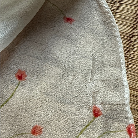 Silk Crepe de Chine Scarf: Dainty Flowers Against a Creamy Off White Background - Picture 3 of 3